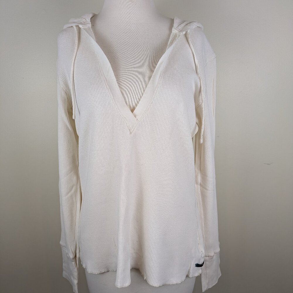 Designer Ralph Lauren Polo Jeans 1969 Waffle Knit Thermal Hoodie Top Shirt L